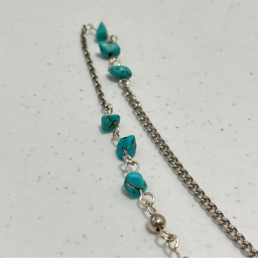 Handmade Turquoise & Silver Color Rope Necklace 47 Inch Beaded Chain - Picture 7 of 9
